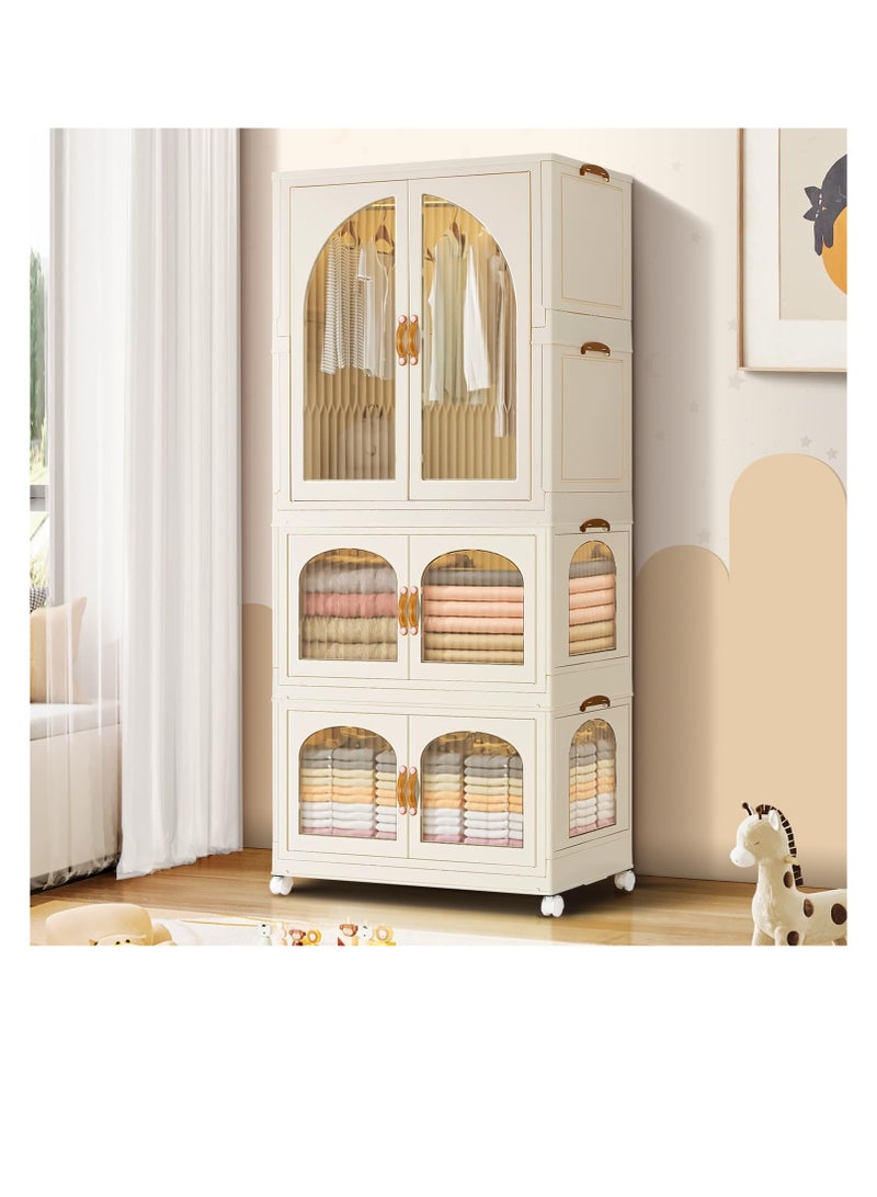 Portable Kids Closet Children's Wardrobe Collapsible Plastic Baby Clothes Large Cabinet Bedroom Nursery Armoire Quick Install Toddler Dresser with Hanging Rod and Door,White  - Image 1