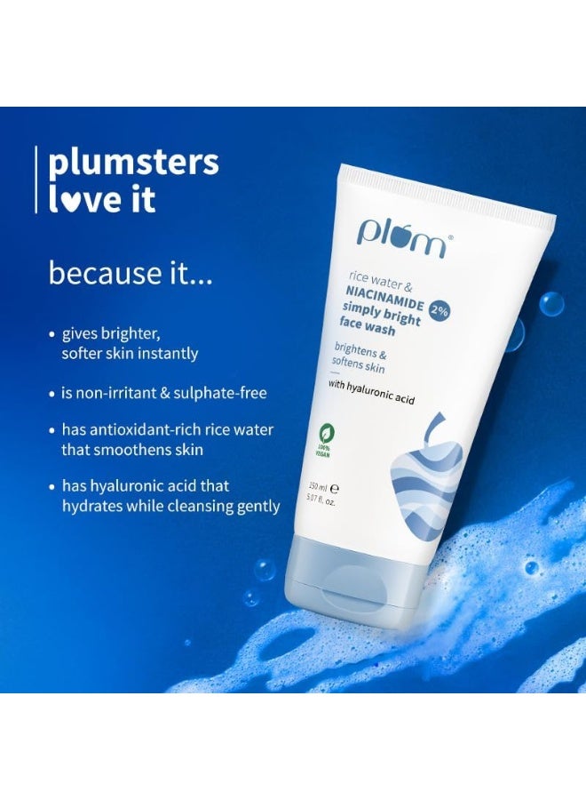 Plum Rice Water And 2% Niacinamide Simply Bright Face Wash 150ml | With Japanese Rice Water, Hyaluronic Acid And Pro-Vitamin B5 | Gentle Daily Face Wash for All Skin Types, 5.07 fl oz - Image 4