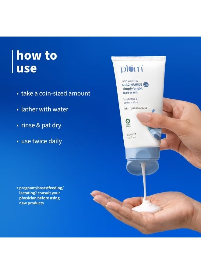 Plum Rice Water And 2% Niacinamide Simply Bright Face Wash 150ml | With Japanese Rice Water, Hyaluronic Acid And Pro-Vitamin B5 | Gentle Daily Face Wash for All Skin Types, 5.07 fl oz - Image 5