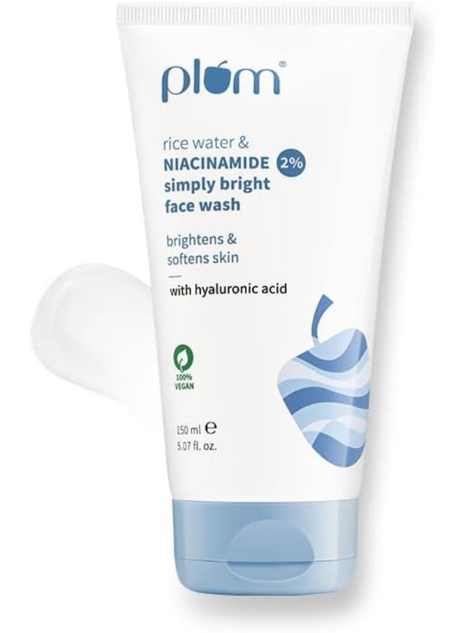 Plum Rice Water And 2% Niacinamide Simply Bright Face Wash 150ml | With Japanese Rice Water, Hyaluronic Acid And Pro-Vitamin B5 | Gentle Daily Face Wash for All Skin Types, 5.07 fl oz - Image 1