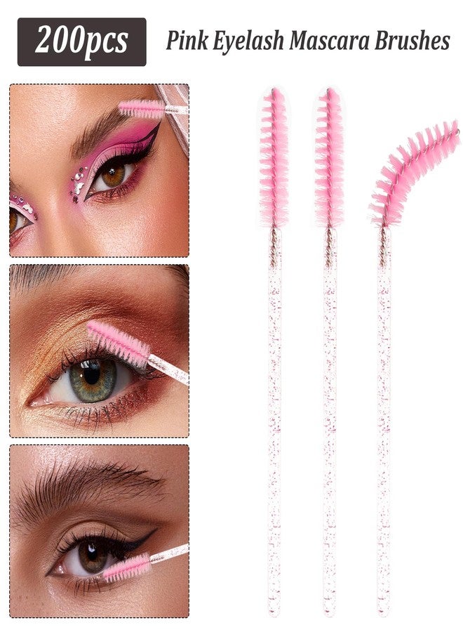 MyAoKuE-UP 600 Pcs Eyelash Extension Supplies Kit, Include 200 Lash Spoolies Mascara Brushes 200 Crystal Lip Brushes 200 Micro Swabs Eyelash Brushes Makeup Applicator Tool Set(Pink) - Image 4