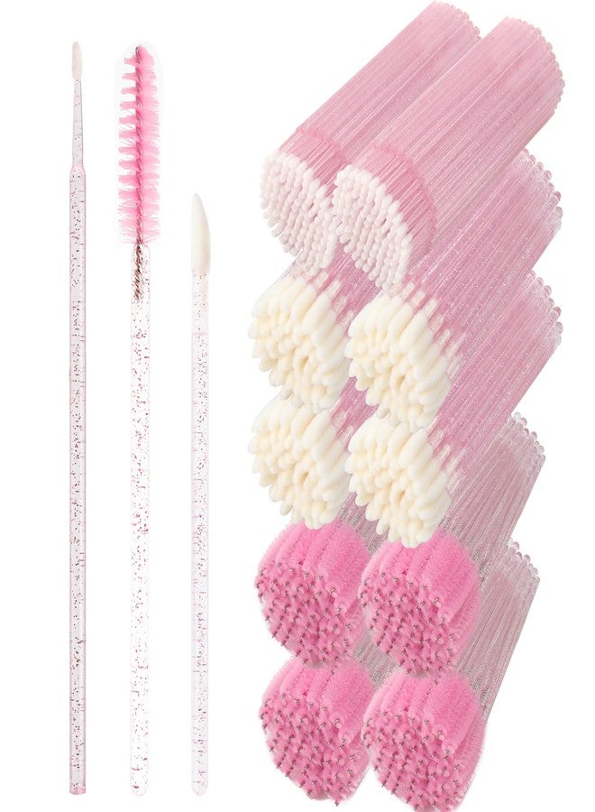 MyAoKuE-UP 600 Pcs Eyelash Extension Supplies Kit, Include 200 Lash Spoolies Mascara Brushes 200 Crystal Lip Brushes 200 Micro Swabs Eyelash Brushes Makeup Applicator Tool Set(Pink) - Image 1