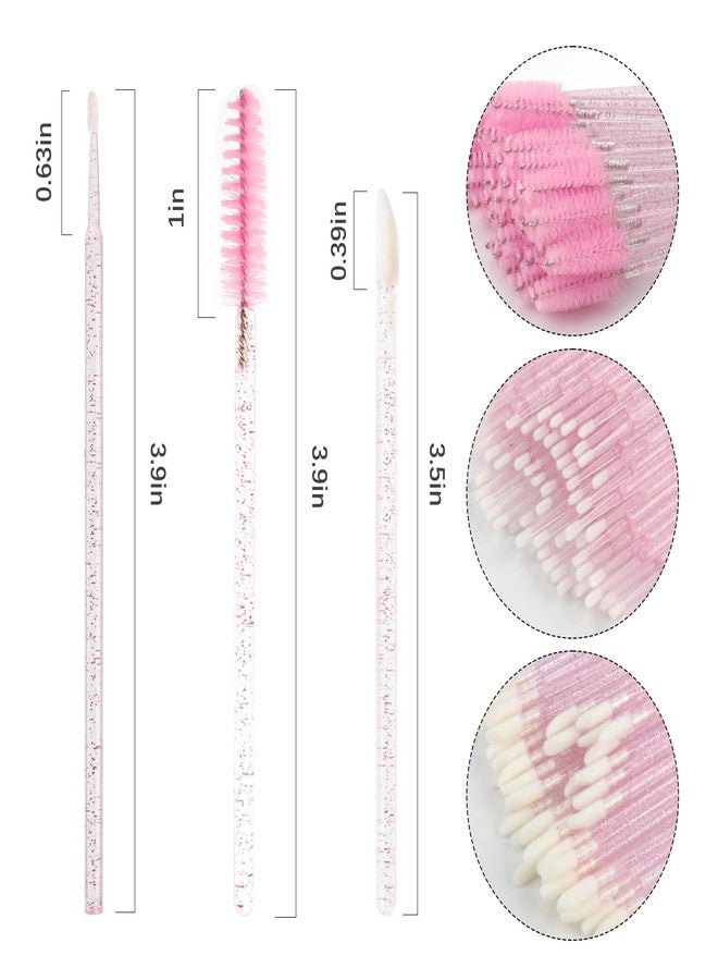 MyAoKuE-UP 600 Pcs Eyelash Extension Supplies Kit, Include 200 Lash Spoolies Mascara Brushes 200 Crystal Lip Brushes 200 Micro Swabs Eyelash Brushes Makeup Applicator Tool Set(Pink) - Image 3