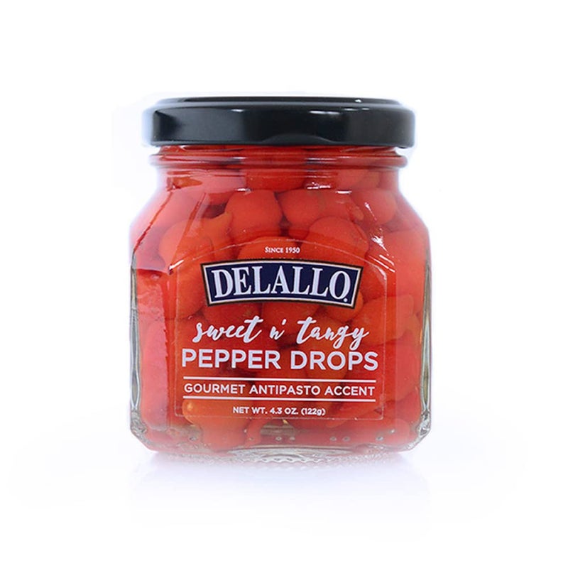 DELALLO قطرات الفلفل الحلو والحامض من ديلا لو، فلفل بيروفي صغير في تتبيلة خل لاذعة، توابل فاخرة للجبن والسلطات، غير معدلة وراثيًا، نباتي، 4.3 أونصة. - Image 1
