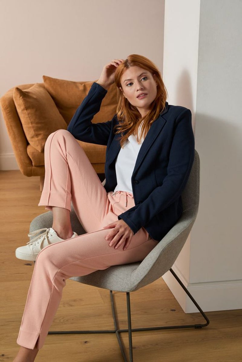 Tchibo Women Regular Fit Textured Notch Collar Blazer, Navy - Image 1