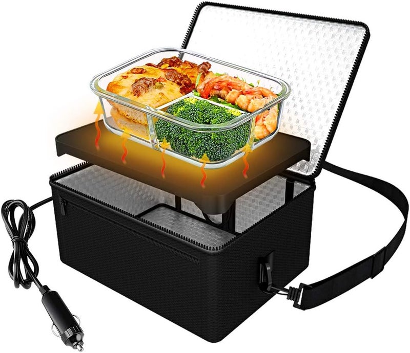 ROTTOGOON Portable Oven, 12V Car Food Warmer Portable Personal Mini Oven Electric Heated Lunch Box for Meals Reheating & Raw Food Cooking for Road Trip/Camping/Picnic/Family Gathering(Black) - Image 1