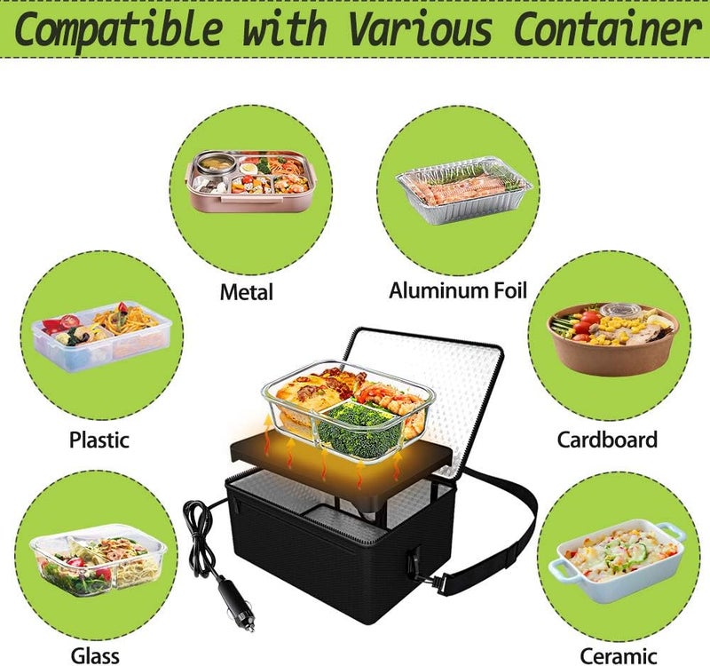 ROTTOGOON Portable Oven, 12V Car Food Warmer Portable Personal Mini Oven Electric Heated Lunch Box for Meals Reheating & Raw Food Cooking for Road Trip/Camping/Picnic/Family Gathering(Black) - Image 5