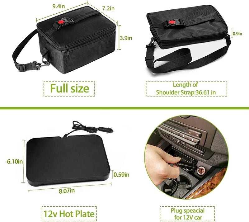 ROTTOGOON Portable Oven, 12V Car Food Warmer Portable Personal Mini Oven Electric Heated Lunch Box for Meals Reheating & Raw Food Cooking for Road Trip/Camping/Picnic/Family Gathering(Black) - Image 4