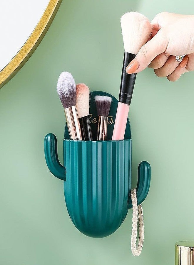 HOMAVA Cactus Wall Mount Stand Bathroom Cosmetic Organiser Storage Box Self-adhesive Wall Mount with Hooks, Green | 1 Pack | 14 x 14.5 x 4.5 cm | Plastic | Multicolor - Image 1