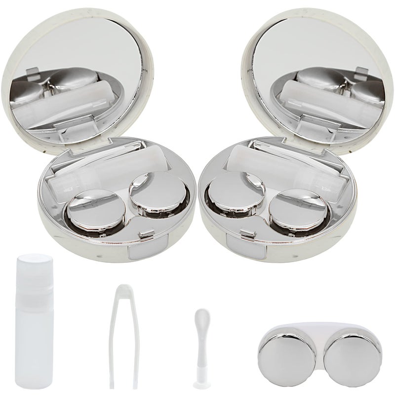 FEILIBAY 2 Pack Marble Contact Lens Case AllinOne Travel Contact container Soak Storage KitSilver