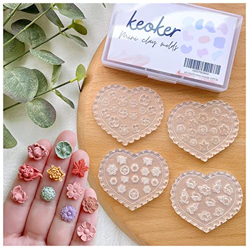 KEOKER Flower Polymer Clay Molds - 4 Pcs Floral Molds for Jewelry Making, Miniature Molds, Earring Molds (Substitute Polymer Clay Cutters) (4PCS) - Image 1
