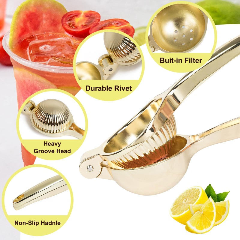 Agirlvct Lemon Squeezer, Heavy Duty Zinc Alloy Manual Citrus Juicer Hand Press,High Yield Threaded Groove Small Oranges Limes Juicer, Juice Maker for Cocktails Home Restaurant Kitchen Utensils(Gold) - Image 3