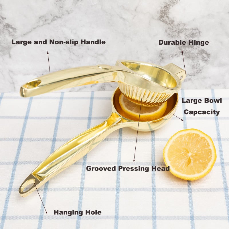 Agirlvct Lemon Squeezer, Heavy Duty Zinc Alloy Manual Citrus Juicer Hand Press,High Yield Threaded Groove Small Oranges Limes Juicer, Juice Maker for Cocktails Home Restaurant Kitchen Utensils(Gold) - Image 5