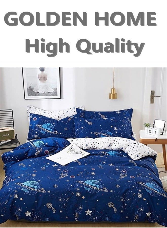 GOLDEN HOME طقم غطاء لحاف بنمط مخطط مكون من 6 قطع مقاس كينج/كوين/مفرد. تتضمن المجموعة 1 غطاء لحاف، 1 ملاءة سرير جاهزة، 4 أكياس وسائد  - Image 1