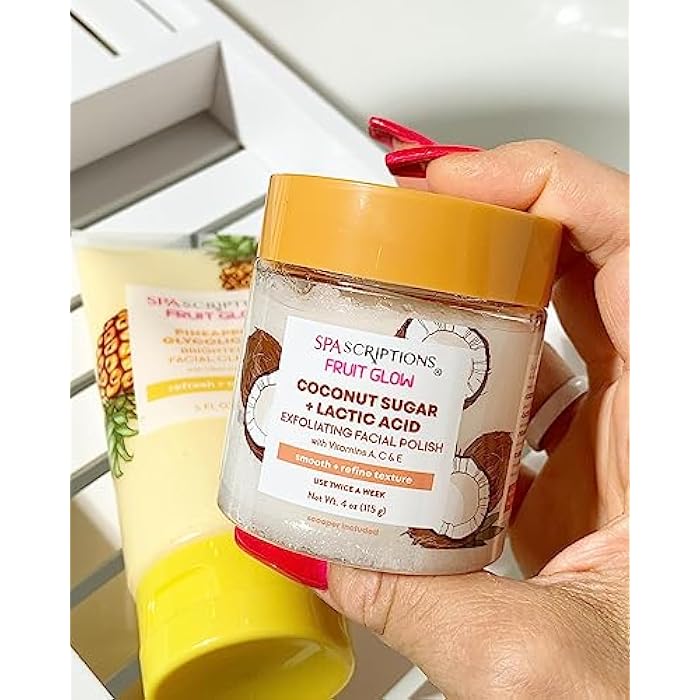 spascriptions Fruit Glow- Coconut Sugar + Lactic Acid Exfoliating Facial Polish With Vitamins A, C & E 4 Oz - Image 2