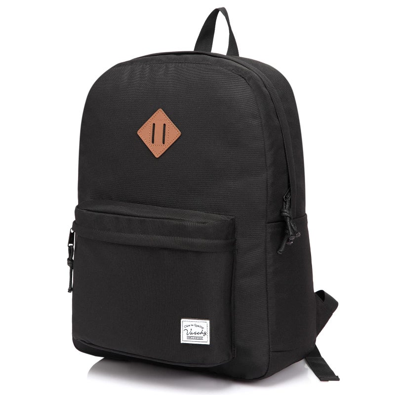 VASCHY School Backpack, Lightweight, Water Repellent Backpack for Men, Women, Children, Boy, Leisure for Girls, School, High School, Teenagers, College, Business, Travel, Black, One Size - Image 1