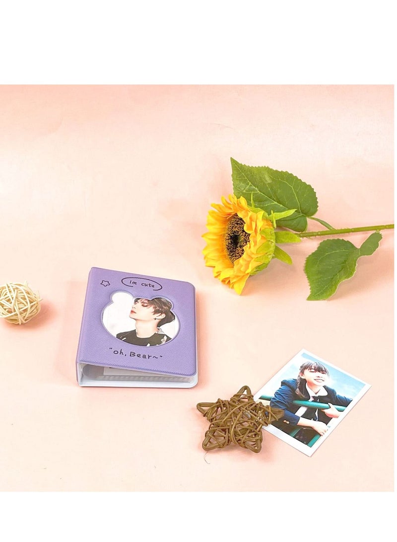 Excefore 3 inch Mini Photo Album Kpop Photocard Binder, Card Id Holder Book with 36 Pockets( Purple Hollow Bear)  - Image 4
