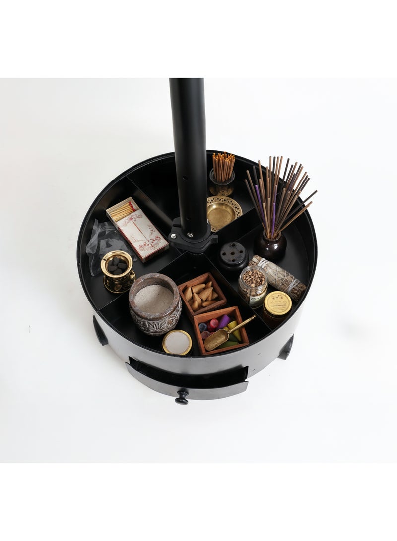 بورودو مبخرة بخور إسينشيا مع صينية تخزين وعجلة / ارتفاع 156 سم / بخور / رائحة فاخرة / إزالة التجاعيد وتعطير / فتحات تهوية البخور / معطر ملابس - أسود - Image 3