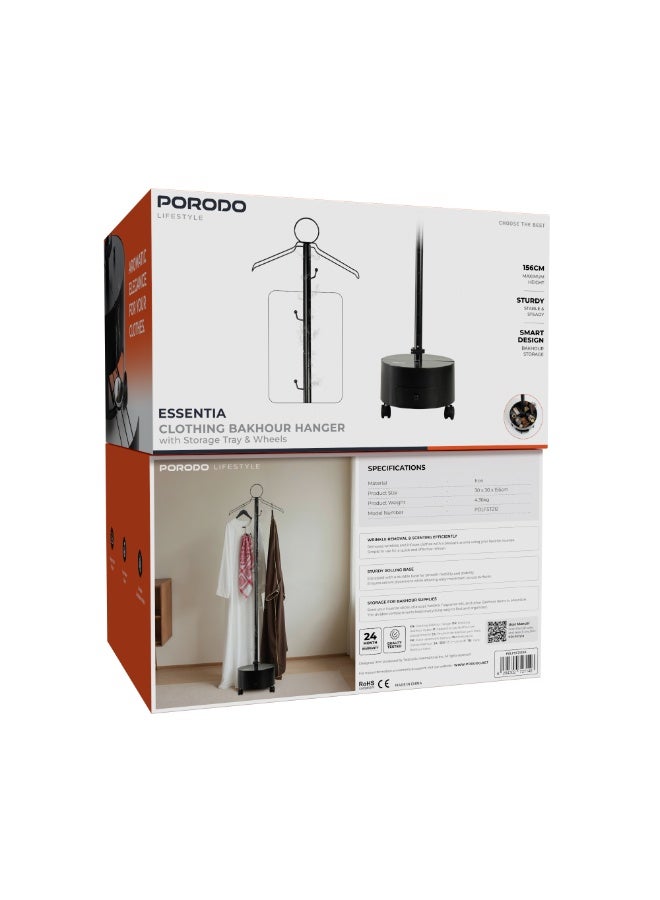 بورودو مبخرة بخور إسينشيا مع صينية تخزين وعجلة / ارتفاع 156 سم / بخور / رائحة فاخرة / إزالة التجاعيد وتعطير / فتحات تهوية البخور / معطر ملابس - أسود - Image 4