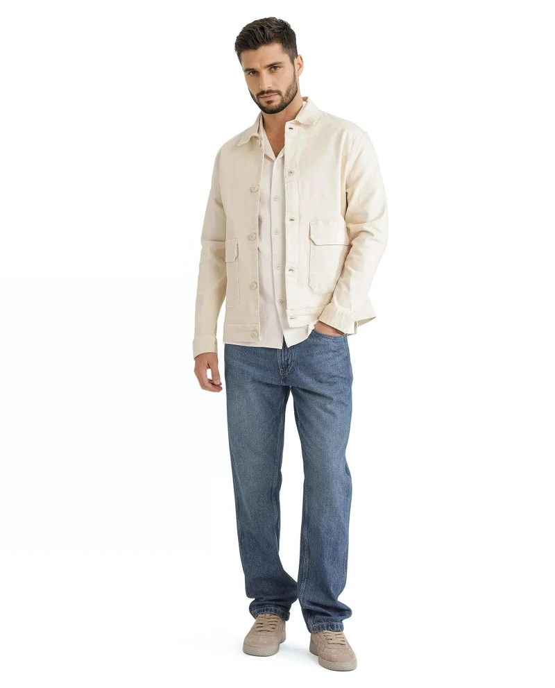 رير رابِت Men's Relaxed Fit Solid Cotton Jacket