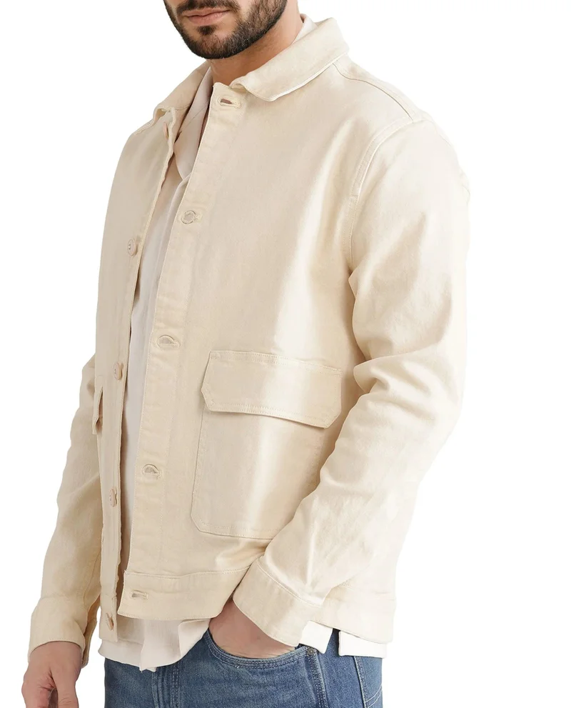 Rare Rabbit Men's Relaxed Fit Solid Cotton Jacket