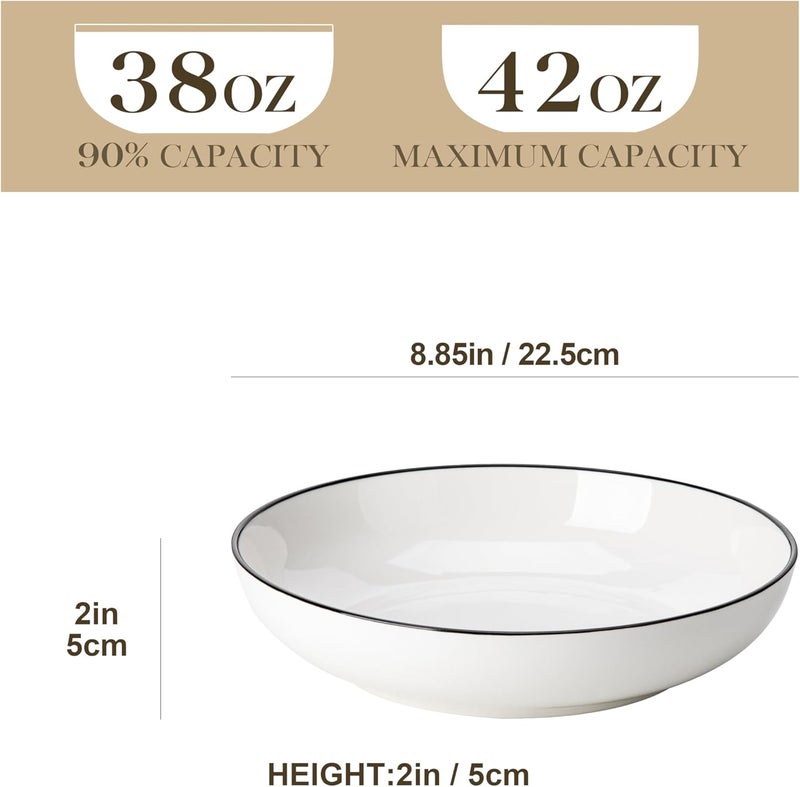 MALACASA 885 Large Pasta Bowls 42 OZ White Salad Bowls Soup Bowls Porcelain Serving Bowls Set of 4 Ivory White  Black Rim Microwave  Dishwasher Safe Series REGULAR - Image 2