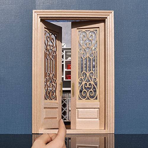 iLAND Dollhouse Door on 112 Scale Dollhouse Accessories of Miniature Gate wCarved Pattern 3D Lattice Panes Reflecting Rainbow Light Golden Handles - Image 5