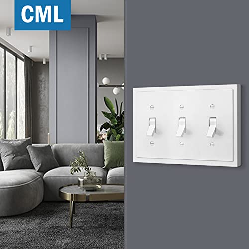 CML Hardware CML 3-Gang Modern Framed Toggle Light Switch Wall Plate, Decorative Triple Outlet Covers, Impact Resistant Polycarbonate, Standard Size 6.87”X 4.87”, White, 2 Pack - Image 5