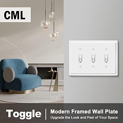 CML Hardware CML 3-Gang Modern Framed Toggle Light Switch Wall Plate, Decorative Triple Outlet Covers, Impact Resistant Polycarbonate, Standard Size 6.87”X 4.87”, White, 2 Pack - Image 3