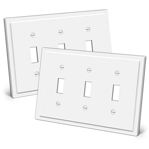 CML Hardware CML 3-Gang Modern Framed Toggle Light Switch Wall Plate, Decorative Triple Outlet Covers, Impact Resistant Polycarbonate, Standard Size 6.87”X 4.87”, White, 2 Pack - Image 1