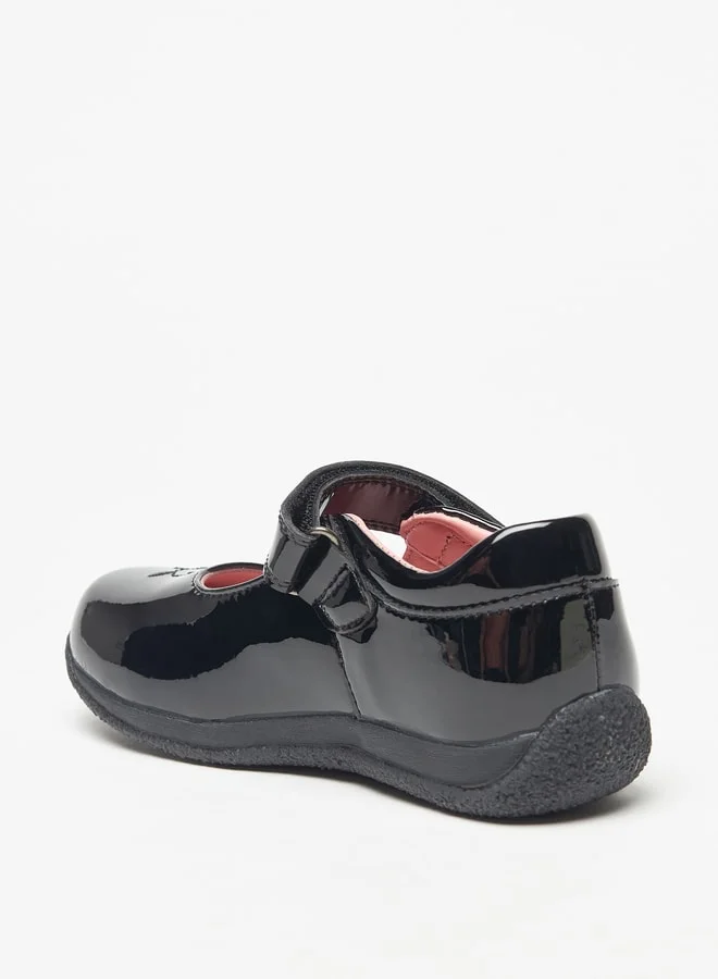 JUNIORS Flower Embroidered Mary Jane School Shoes with Hook and Loop Closure
