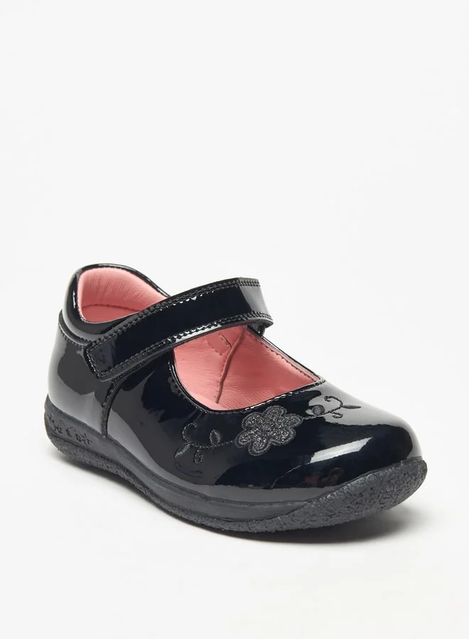 JUNIORS Flower Embroidered Mary Jane School Shoes with Hook and Loop Closure
