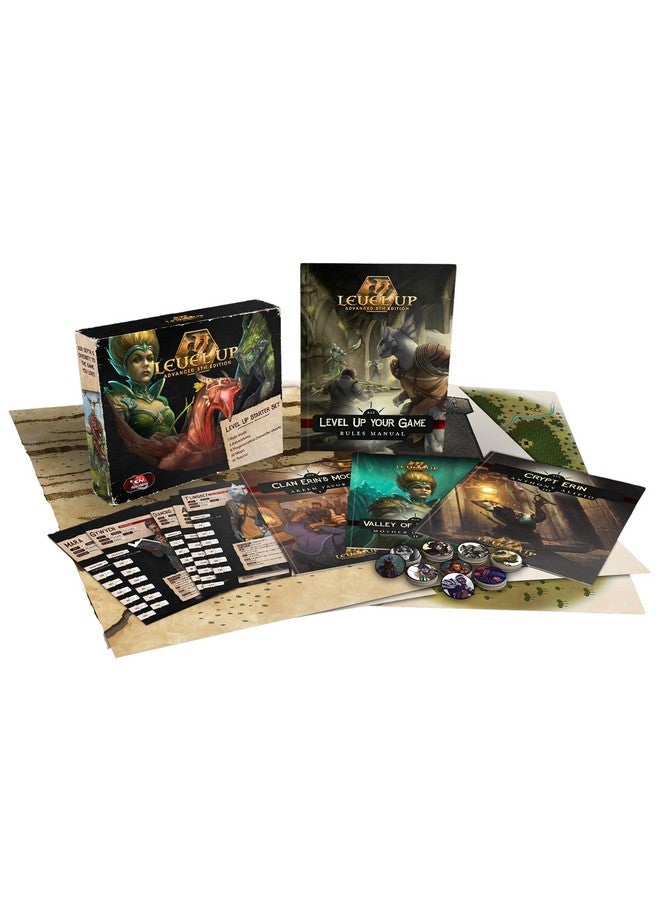 Modiphius Entertainment: Level Up (Advanced 5th Edition): Starter Box - Tabletop Role Playing Game, All-in-One Kit Includes RPG Book, M aps & Tokens - Image 1