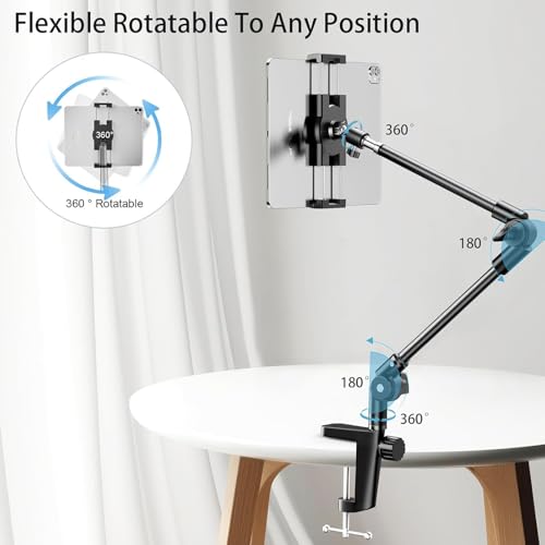 KDD Tablet Stand Holder, Adjustment iPad Phone Mount, 27in Long Arm Webcam Stand Projector Camera Mount for Desk, Fit for 4.7"-12.9" Devices, iPad Pro 12.9 Air Mini, Galaxy Tabs, Switch, iPhone - Image 4