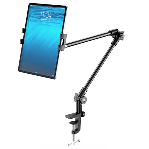 KDD Tablet Stand Holder, Adjustment iPad Phone Mount, 27in Long Arm Webcam Stand Projector Camera Mount for Desk, Fit for 4.7"-12.9" Devices, iPad Pro 12.9 Air Mini, Galaxy Tabs, Switch, iPhone - Image 1