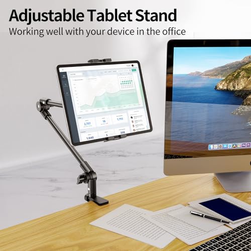 KDD Tablet Stand Holder, Adjustment iPad Phone Mount, 27in Long Arm Webcam Stand Projector Camera Mount for Desk, Fit for 4.7"-12.9" Devices, iPad Pro 12.9 Air Mini, Galaxy Tabs, Switch, iPhone - Image 2