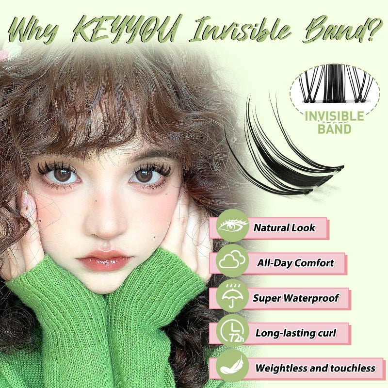 KEYYOU Fairy Lash Clusters Kit, Manga Eyelash Extension Kit at Home, 144pcs D Curl Wispy Natural Invisible Band Lash with Waterproof Lash Extensions Kit (Fairy-D-8-18MIX) - Image 3