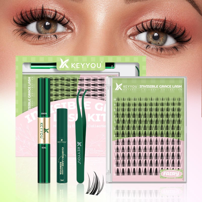 KEYYOU Fairy Lash Clusters Kit, Manga Eyelash Extension Kit at Home, 144pcs D Curl Wispy Natural Invisible Band Lash with Waterproof Lash Extensions Kit (Fairy-D-8-18MIX) - Image 1
