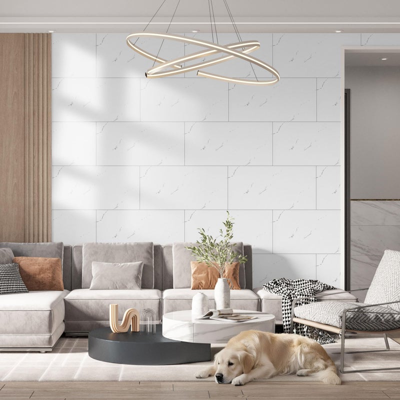 Vieshful 20 Pack 11.8"x23.6" Peel and Stick Backsplash Wall Panels, Self Adhesive Waterproof Back Splash Marble Tiles for Kitchen Bathroom, TV Walls, Living Room White (Not Real Tiles) - Image 5
