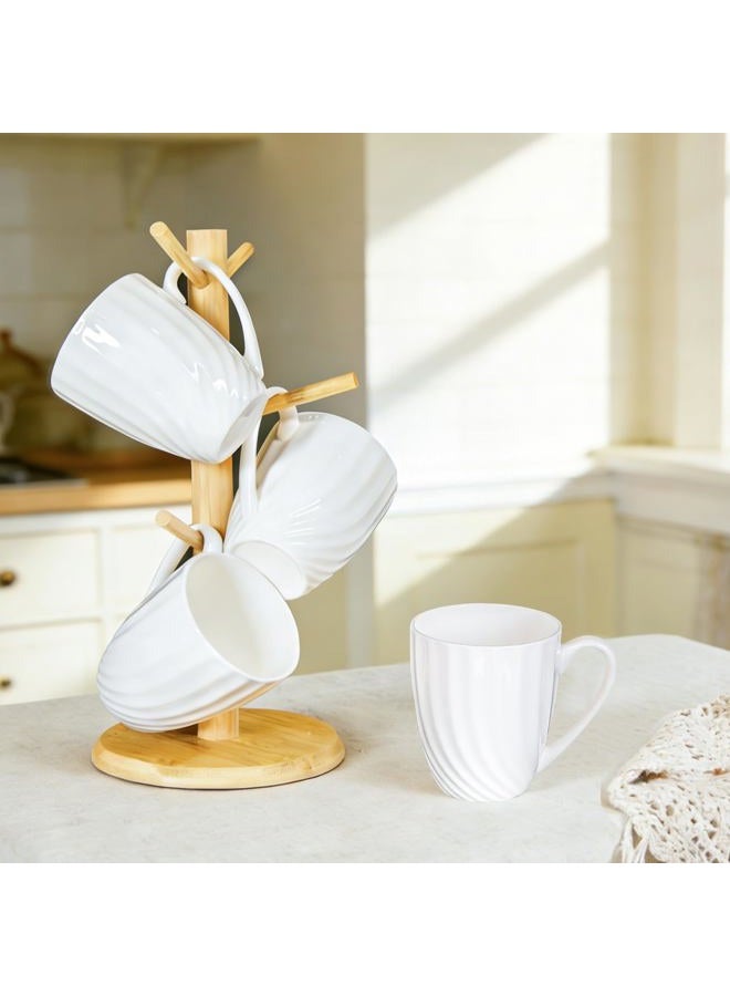 COSTMANCE Bone China Coffee Mugs Set of 4 (12 oz), Fine Bone China Ceramic Spiral Pattern Tea Cups, Lightweight White Coffee Mugs for Hot Chocolate, Latte, Cappuccino - Image 5