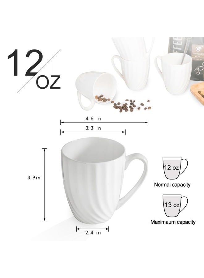 COSTMANCE Bone China Coffee Mugs Set of 4 (12 oz), Fine Bone China Ceramic Spiral Pattern Tea Cups, Lightweight White Coffee Mugs for Hot Chocolate, Latte, Cappuccino - Image 2