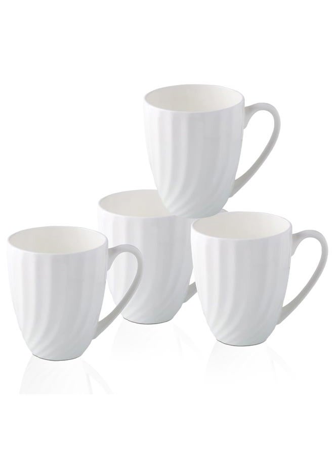 COSTMANCE Bone China Coffee Mugs Set of 4 (12 oz), Fine Bone China Ceramic Spiral Pattern Tea Cups, Lightweight White Coffee Mugs for Hot Chocolate, Latte, Cappuccino - Image 1