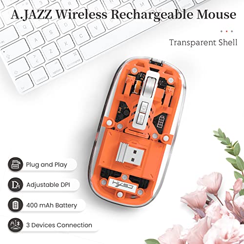 A-jazz AJAZZ Wireless Bluetooth5124G Mini Lightweight MouseTransparent Clear CoolRechargeable Silent Computer MiceNano USB C ReceiverLED Battery Magic Silm For OfficePCMacLaptopAppleipadOrange - Image 3