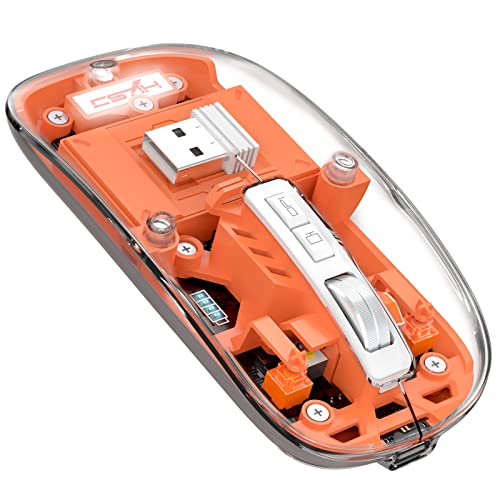 A-jazz AJAZZ Wireless Bluetooth5124G Mini Lightweight MouseTransparent Clear CoolRechargeable Silent Computer MiceNano USB C ReceiverLED Battery Magic Silm For OfficePCMacLaptopAppleipadOrange - Image 1
