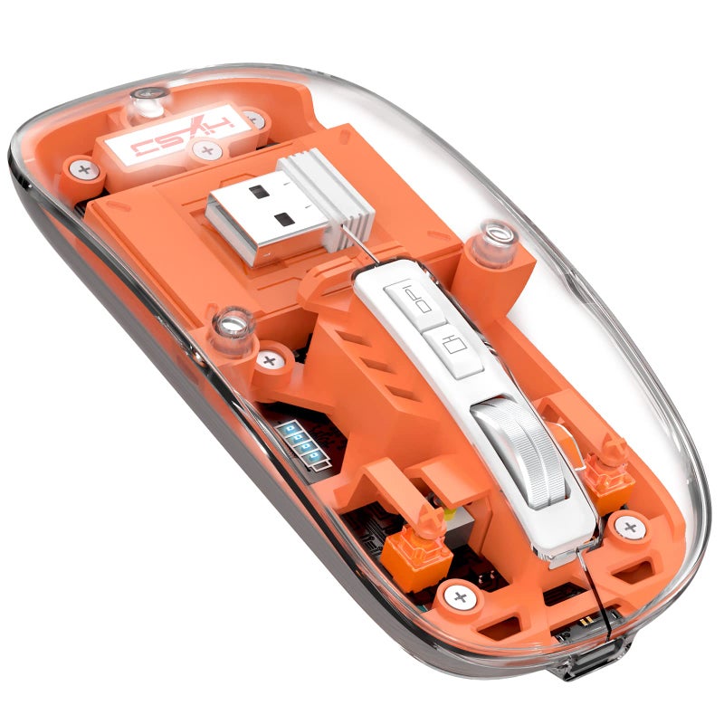 A-jazz AJAZZ Wireless Bluetooth5124G Mini Lightweight MouseTransparent Clear CoolRechargeable Silent Computer MiceNano USB C ReceiverLED Battery Magic Silm For OfficePCMacLaptopAppleipadOrange - Image 2