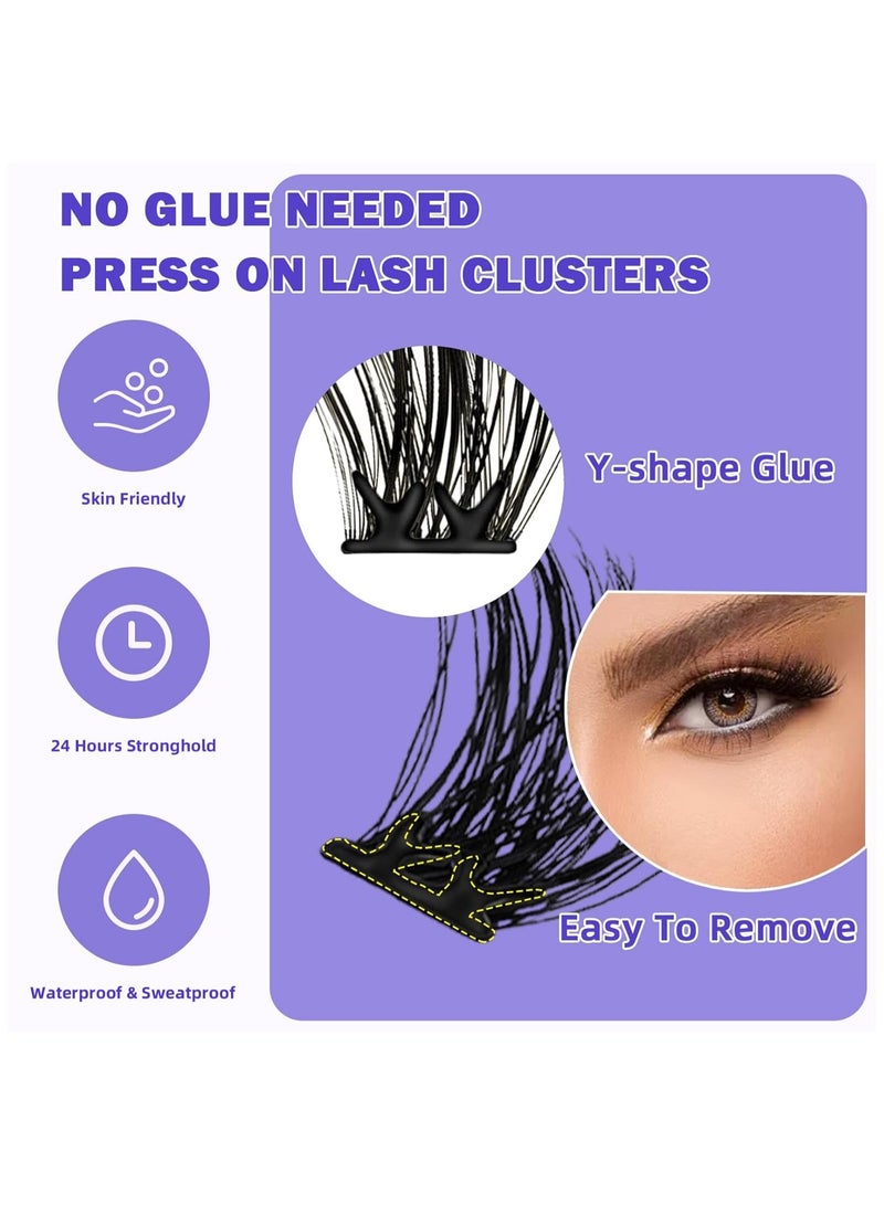 FLYROAD 36pcs 40D 3D Flare Cluster False Eyelashes 11-13mm - Voluminous Black Band Lashes with Glue & Tweezers  - Image 2