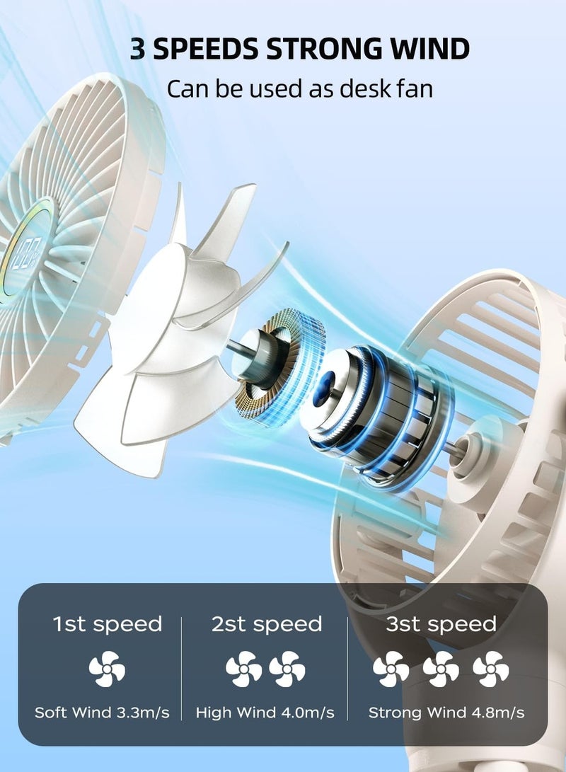 general Stroller Fan, LED Light Portable Fan, 2000mAh Battery Operated Small Clip on Fan, 4 Speed Rechargeable Mini Personal Fan Cooling Travel Fan For Car Seat Crib Treadmill (White) - Image 3