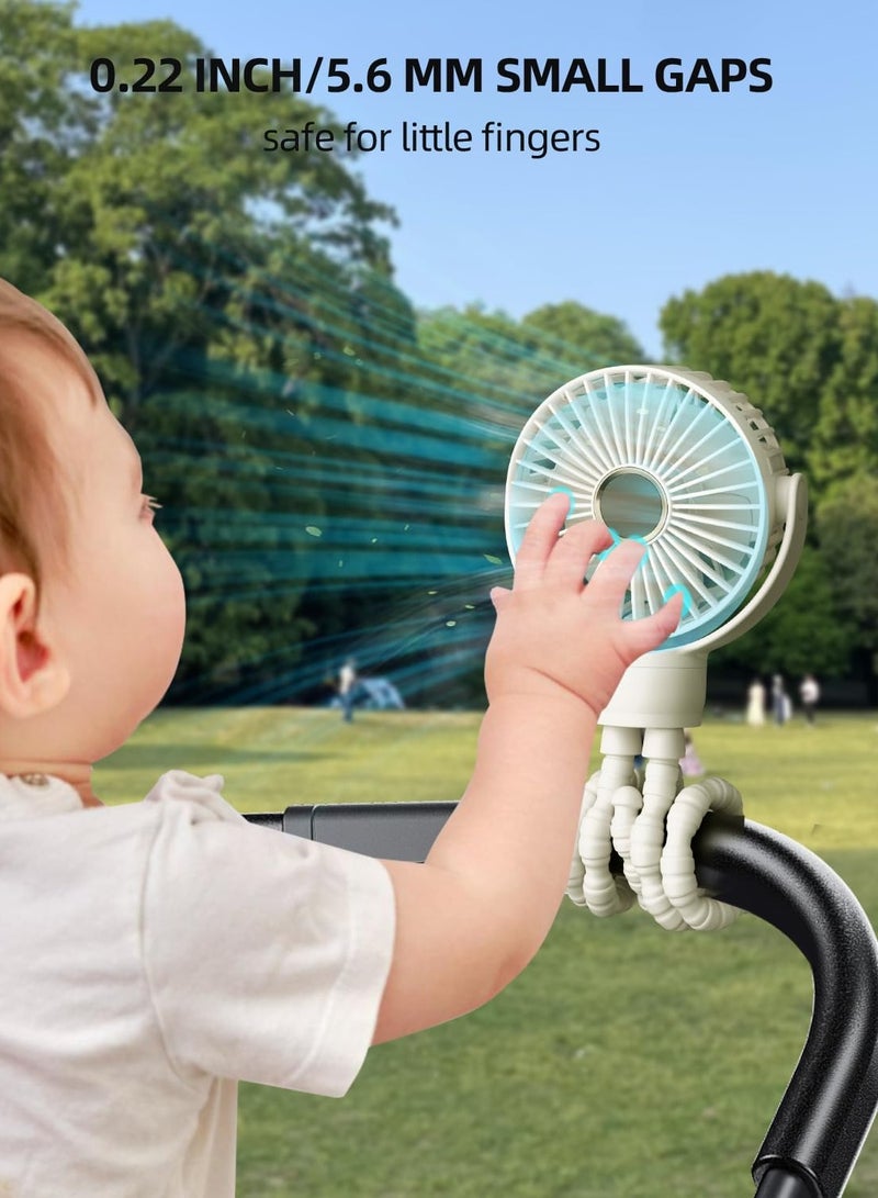 general Stroller Fan, LED Light Portable Fan, 2000mAh Battery Operated Small Clip on Fan, 4 Speed Rechargeable Mini Personal Fan Cooling Travel Fan For Car Seat Crib Treadmill (White) - Image 4