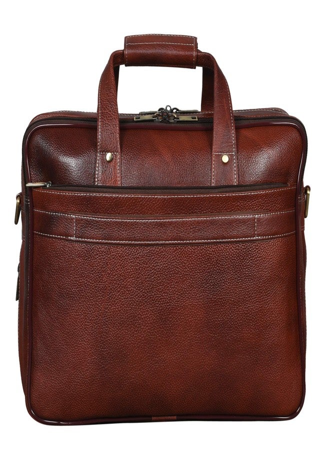 BRAND LEATHER Genuine Leather 16 inch Laptop Messenger Bag with 360 Days Warranty (Brown) - Image 2