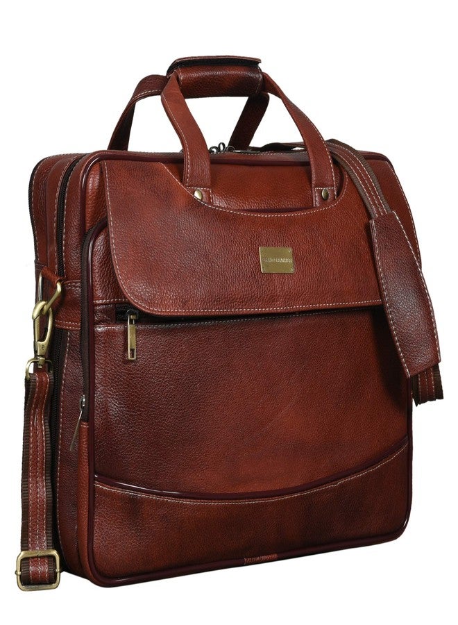 BRAND LEATHER Genuine Leather 16 inch Laptop Messenger Bag with 360 Days Warranty (Brown) - Image 1